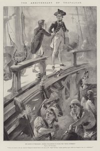 De verjaardag van Trafalgar, de slag bij Trafalgar, admiraal Collingwood aan boord van de Royal Sovereign