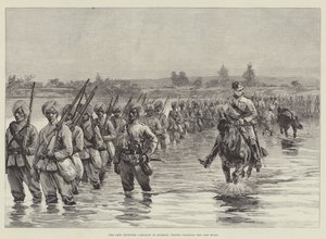 De Chin Grenscampagne in Birma, Troepen steken de Yaw-rivier over door William Heysham Overend