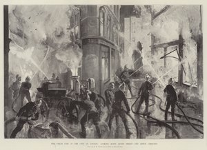 De Grote Brand in de Stad Londen, kijkend naar beneden op Jewin Street en Jewin Crescent