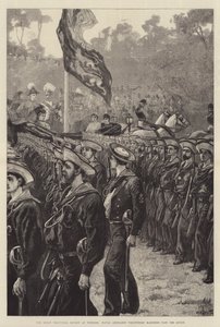 De Grote Vrijwilligersparade in Windsor, Marine Artillerie Vrijwilligers marcheren langs de Koningin door William Heysham Overend