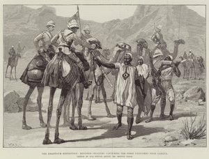 De Khartoum-expeditie, bereden infanterie vangt de eerste gevangenen bij Gakdul