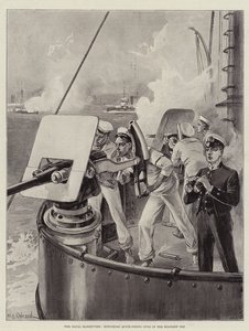 De Marine Manoeuvres, Hotchkiss Snelvuurkanonnen in de Militaire Top door William Heysham Overend