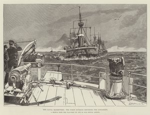 De marine-oefeningen, de eerste divisie rondt de Longships door William Heysham Overend