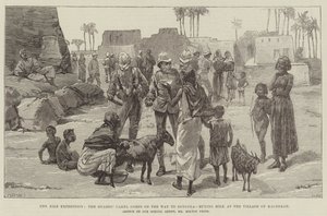 De Nijl Expeditie, de Kameelkorps van de Wachten op Weg naar Dongola, melk kopen in het Dorp Magrekah
