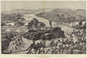 De Nijl expeditie, de stoomboot Nassif-Kheir passeert de eerste poort van de tweede cataract door William Heysham Overend