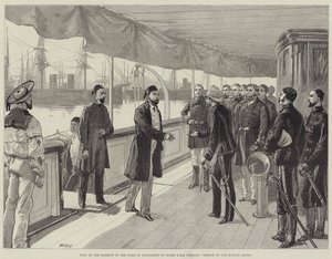 Bezoek van de Khedive aan de Hertog van Connaught aan boord van HMS Helicon door William Heysham Overend