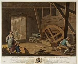 Interieurweergave van een Scutch Molen, Plaat V van De Linnenfabriek van Ierland