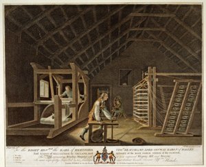 Winden, Oprapen met een Nieuw Verbeterde Oprapmolen en Weven, plaat VII van De Linnenfabriek van Ierland door William Hincks