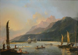 Uitzicht op Maitavie Bay, op het eiland Otaheite (Tahiti) door William Hodges