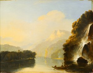 Waterval in Dusky Bay met een Maori kano door William Hodges