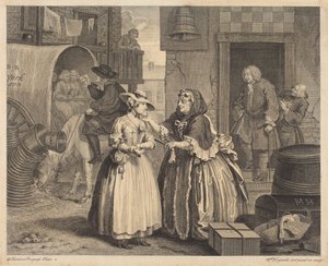 De loopbaan van een prostituee: plaat 1 door William Hogarth