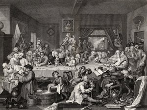 Een verkiezingsfeest, gegraveerd door T.E. Nicholson, uit 