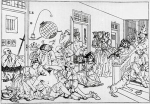 Bedlam psychiatrische inrichting, gravure uit de serie 