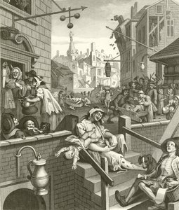 Bierstraat en Ginsteeg door William Hogarth