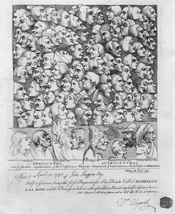 Personages en Karikaturen, gepubliceerd in april 1743 door William Hogarth