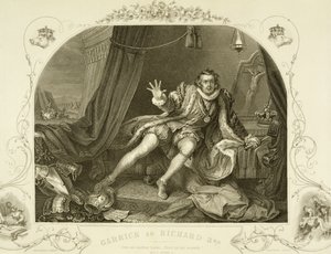 David Garrick als Richard III, Act V Scene 3, in het Toneelstuk van William Shakespeare, gegraveerd door Portbury