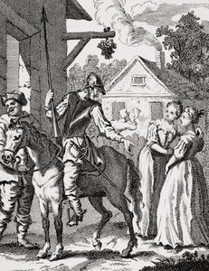 Don Quichot en Sancho Panza bij een herberg door William Hogarth