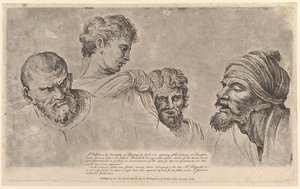 Vier Hoofden uit de Raphael Cartoons in Hampton Court door William Hogarth