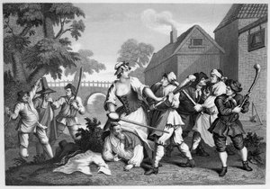 Hudibras De ridder onderwerpt zich aan Trulla door William Hogarth