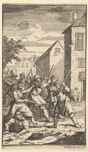 Hudibras verslagen door Trulla, zeventien kleine illustraties voor Samuel Butlers Hudibras, 1721-26 door William Hogarth