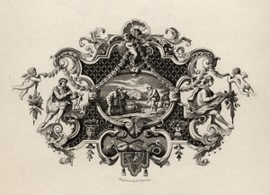 Afdruk van een zilveren bierpul, gegraveerd door E. Chavane, uit 