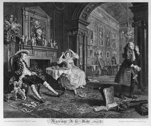 Marriage a la Mode, Plaat II, De tête-à-tête, 1745 door William Hogarth