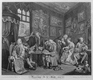 Huwelijk à la Mode, Plaat I, De Huwelijksregeling, 1745