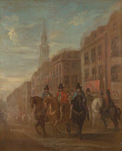 Restauratieprocessie van Karel II in Cheapside door William Hogarth