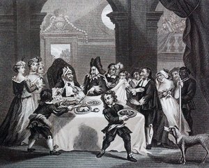 Sancho bij het feest, uitgehongerd door zijn arts door William Hogarth