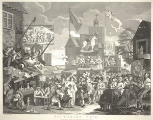 Southwark Fair, gegraveerd door Thomas Cook door William Hogarth