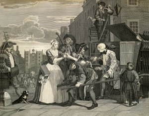 Straatscènes in Londen door William Hogarth