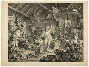 Wandelende Actrices die zich Kleden in een Schuur door William Hogarth