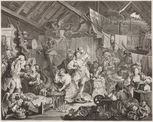 Wandelende actrices die zich omkleden in een schuur door William Hogarth