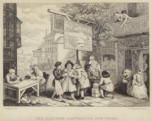 De verkiezing - stemmen werven: satire op de parlementsverkiezing van 1755, een van een serie van vier getiteld Humours of an Election door William Hogarth