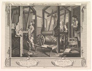 De Leerlingen aan hun Weefgetouwen Industrie en IJver, plaat 1, 30 september 1747
