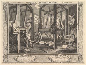 De gezellenleerlingen aan hun weefgetouwen: Industrie en luiheid, plaat 1, 30 september 1747