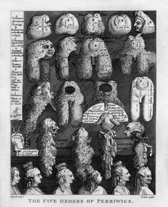De vijf orden van de pruiken van George III door William Hogarth