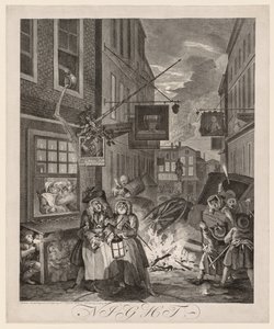 De vier tijden van de dag: Nacht door William Hogarth