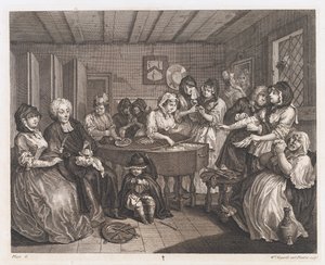 De begrafenis van de hoer, ontworpen 1732, gedrukt 1744 door William Hogarth