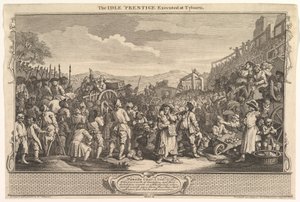 De luie leerling geëxecuteerd in Tyburn: Industrie en luiheid, plaat 11 door William Hogarth