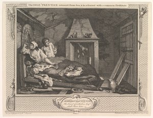 De Luie Leerling Teruggekeerd van Zee en in een Zolderkamer met een Gewone Prostituee, 30 december 1747 door William Hogarth
