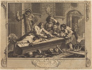 De Luie Leerling aan het Spelen op het Kerkhof, tijdens de Kerkdienst