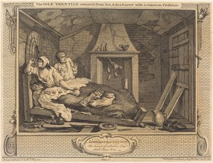 De Luie Leerling Teruggekeerd van Zee en in een Zolderkamer met een Gemeenschappelijke Prostituee door William Hogarth