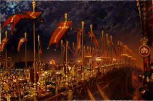 London Bridge op de Nacht van het Huwelijk van de Prins en Prinses van Wales, 1863 door William Holman Hunt