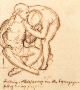 Praten - Fluisteren in de synagoge vol luidruchtige mensen door William Holman Hunt