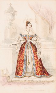 Een dame in hofkleding van middeleeuwse inspiratie door William Hopwood
