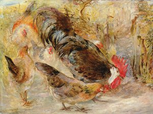 Schuurdeur Hoenders (Rhode Island Reds), 1860 door William Huggins