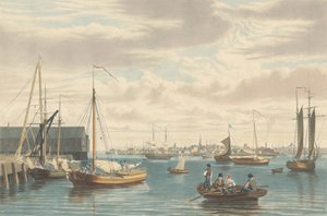 Boston: Vanaf het Scheepshuis West End van de Marinewerf, gepubliceerd 1833 door William James Bennett