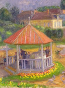 Kiosk (olieverf op doek op board) door William James Glackens