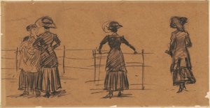 Studies van vrouwen bij het parkhek door William James Glackens